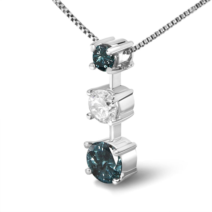 14K White Gold 1 1/2 Cttw Treated Blue and White Diamond 3-Stone 18
