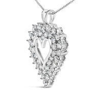 925 Sterling Silver 4.0 Cttw Diamond Two Row Open Heart 18