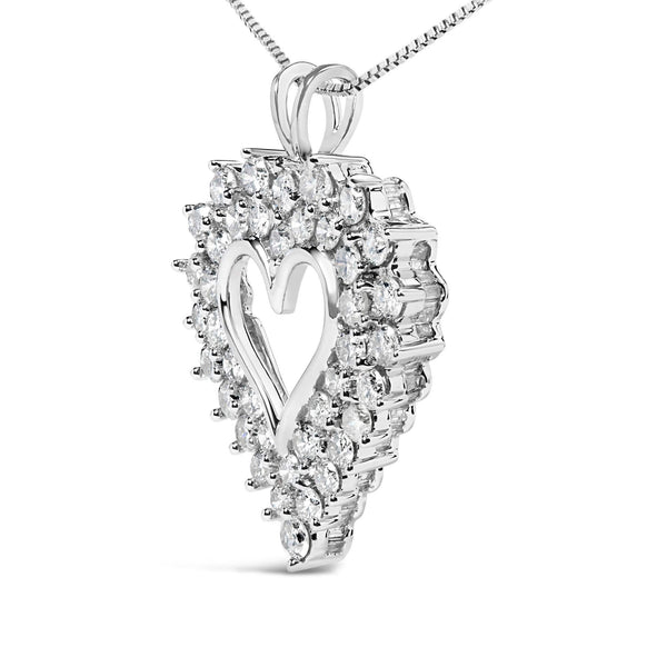 925 Sterling Silver 4.0 Cttw Diamond Two Row Open Heart 18