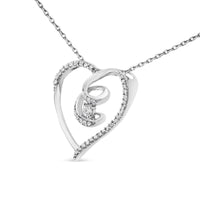 .925 Sterling Silver 1/4 Cttw Brilliant-Cut Diamond Open Heart Twisted Awareness Ribbon 18