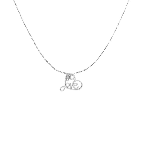 .925 Sterling Silver 1/10 Cttw Round Brilliant-Cut Diamond Accented Open Heart with Love 18