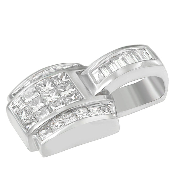 14K White Gold 2 1/5 Cttw Princess Cut Composite Diamond Pendant with Diamond Bale Pendant Necklace (H-I Color,SI1-SI2 Clarity) - NO CHAIN INCLUDED