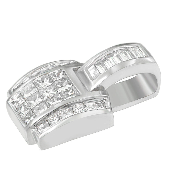 14K White Gold 2 1/5 Cttw Princess Cut Composite Diamond Pendant with Diamond Bale Pendant Necklace (H-I Color,SI1-SI2 Clarity) - NO CHAIN INCLUDED