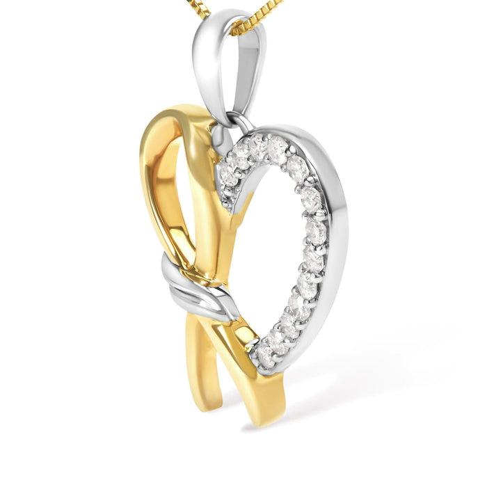 10K Yellow Gold Plated .925 Sterling Silver 1/5 Cttw Diamond Ribbon Heart Pendant Necklace (H-I Color, I2-I3 Clarity) - 18