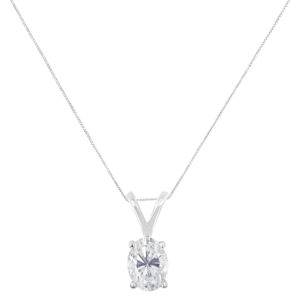 IGI Certified 10K White Gold 3/8 cttw Prong Set Diamond Oval Pendant Necklace (I-J Color, I1 Clarity) - Size 18