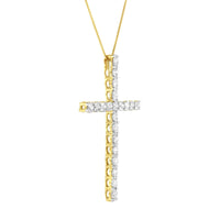 10K Yellow Gold Plated .925 Sterling Silver 4.0 Cttw Round Cut Diamond Cross Pendant Necklace (J-K Color, I1-I2 Clarity) - 18