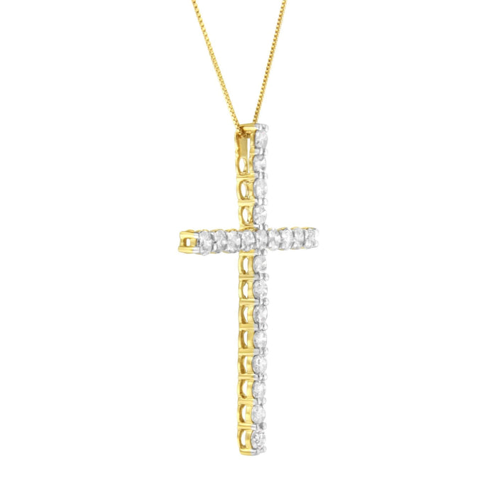 10K Yellow Gold Plated .925 Sterling Silver 4.0 Cttw Round Cut Diamond Cross Pendant Necklace (J-K Color, I1-I2 Clarity) - 18