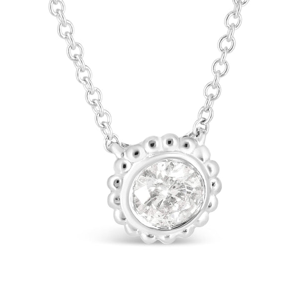 10K White Gold 1/2 Cttw Bezel Set Round Diamond Sunflower Finish 18
