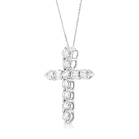 .925 Sterling Silver 1.0 Cttw Prong Set Round-Cut Diamond Cross 18