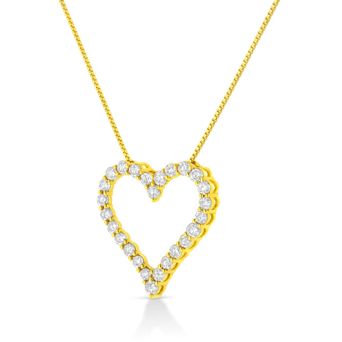 14K Yellow Gold Plated .925 Sterling Silver 2.00 Cttw Shared Prong-Set Round Brilliant-Cut Diamond Open Heart 18