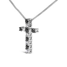 .925 Sterling Silver 1/2 Cttw Alternating Black and White Diamond Cross Pendant Necklace  (Treated Black and H-I Color, I3 Clarity) - 18"-2