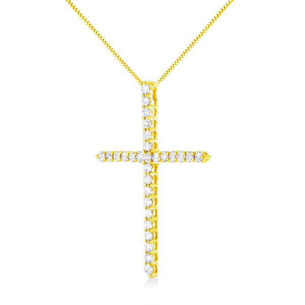 10K Yellow Gold Plated .925 Sterling Silver 3.0 Cttw Prong-Set Round Brilliant Cut Diamond Cross 18
