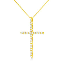 10K Yellow Gold Plated .925 Sterling Silver 3.0 Cttw Prong-Set Round Brilliant Cut Diamond Cross 18" Pendant Necklace (J-K Color, I1-I2 Clarity)-2