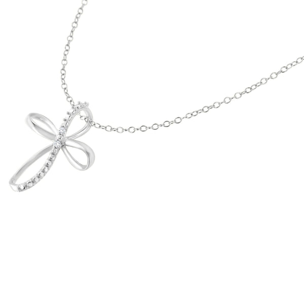 .925 Sterling Silver Diamond Accent Cross Ribbon 18