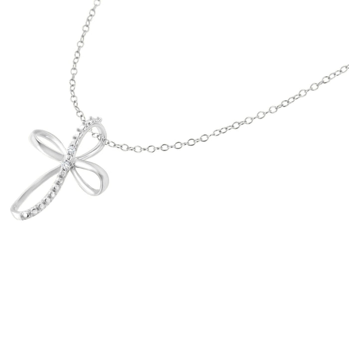 .925 Sterling Silver Diamond Accent Cross Ribbon 18