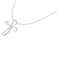 .925 Sterling Silver Diamond Accent Cross Ribbon 18" Pendant Necklace (I-J Color, I2-I3 Clarity)-4
