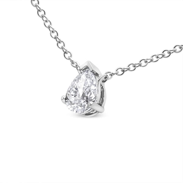 14K White Gold 1/2 Cttw Lab Grown Pear Shape Solitaire Diamond Pendent 18