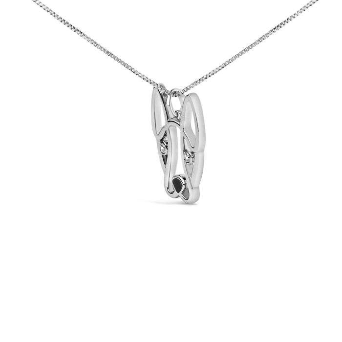 .925 Sterling Silver Diamond Accent and Black Enamel French Bullldog 18