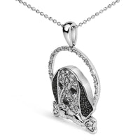 .925 Sterling Silver 1/4 Cttw White and Black Diamond Beagle Dog and Bone Pendant Necklace (I-J Color, I2-I3 Clarity) - 18
