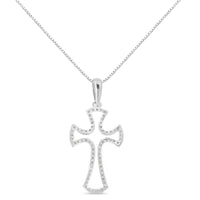 .925 Sterling Silver 1/3 Cttw Diamond Framed Open Cross 18