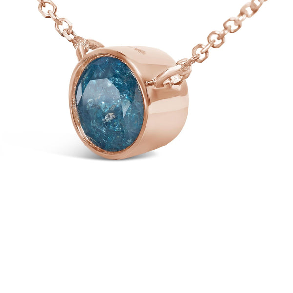 14K Rose Gold 2.0 Cttw Bezel Set Blue Diamond Solitaire Pendant Necklace  - 18