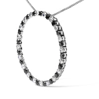 .925 Sterling Silver 2.0 Cttw Alternating Black and White Diamond Open Hoop Circle Pendant Necklace (H-I Color, I2-I3 Clarity) - 18