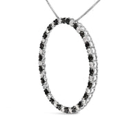 .925 Sterling Silver 3.0 Cttw Alternating Black and White Diamond Open Hoop Circle Pendant Necklace (H-I Color, I3 Clarity) - 18