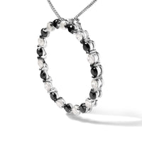 .925 Sterling Silver 1 3/4 Cttw Alternating Black and White Diamond Open Circle Hoop Pendant Necklace (H-I Color, I2-I3 Clarity) - 18