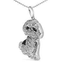 .925 Sterling Silver 1/2 Cttw White and Black Diamond Shih Tzu Dog 18