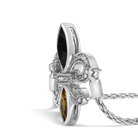 .925 Sterling Silver Marquise Black Onyx, Orange Citrine, and Diamond Accent Lariat 4”-10” Fleur De Lis Adjustable Bolo Bracelet (I-J Color, I1-I2 Clarity) - 7