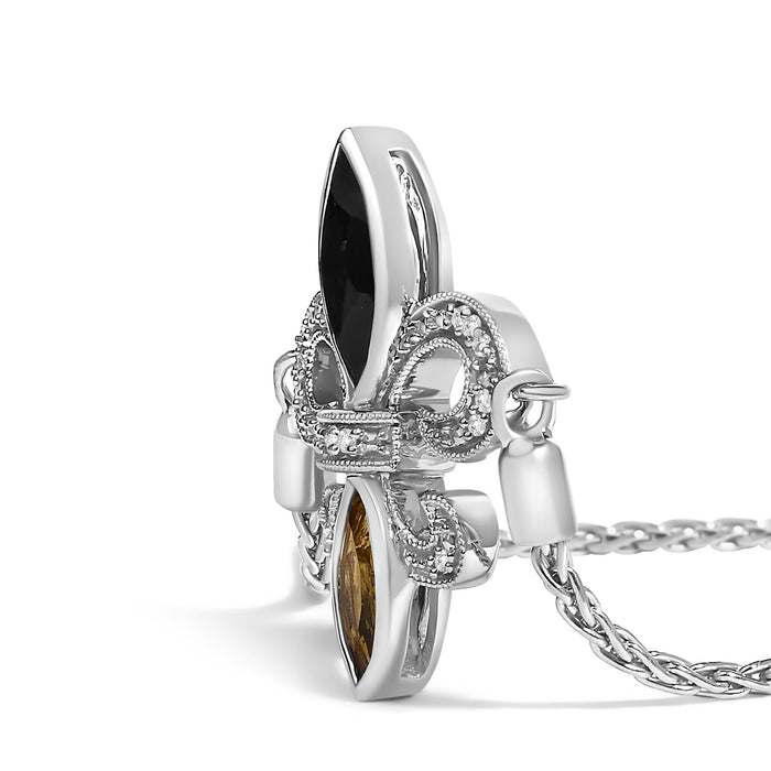 .925 Sterling Silver Marquise Black Onyx, Orange Citrine, and Diamond Accent Lariat 4”-10” Fleur De Lis Adjustable Bolo Bracelet (I-J Color, I1-I2 Clarity) - 7