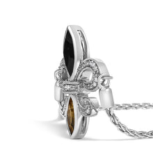 .925 Sterling Silver Marquise Black Onyx, Orange Citrine, and Diamond Accent Lariat 4”-10” Fleur De Lis Adjustable Bolo Bracelet (I-J Color, I1-I2 Clarity) - 7"-2