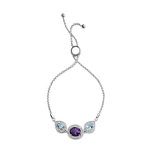 .925 Sterling Silver Oval Amethyst and Pear Blue Topaz with Diamond Accent Lariat 4”-10” Adjustable Bolo Bracelet (H-I Color, SI1-SI2 Clarity)-2