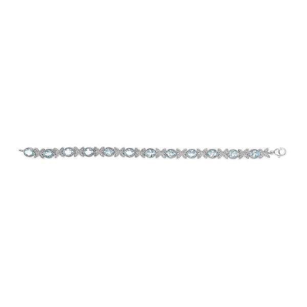 .925 Sterling Silver Oval Blue Topaz Diamond Butterfly Link Bracelet (I-J Color, I1-I2 Clarity) - Size 7