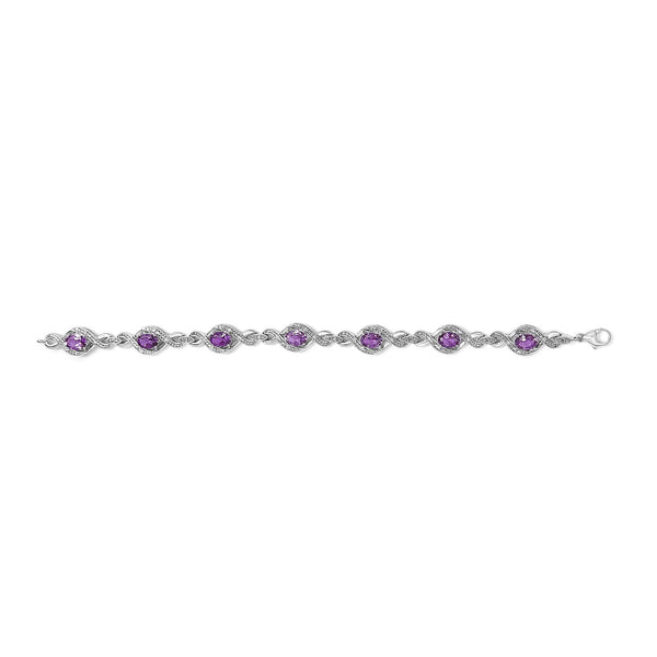 .925 Sterling Silver 1/10 Cttw Natural Round Diamond and 7X5MM Oval Amethyst Cross Tennis Bracelet (I-J Color, I1-I2 Clarity) - 7
