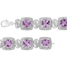 .925 Sterling Silver 7x7 mm Cushion Cut Purple Amethyst and 1/10 cttw Round Cut Diamond Square Shape Tennis Bracelet (I-J Color, I1-I2 Clarity) - 7"-4