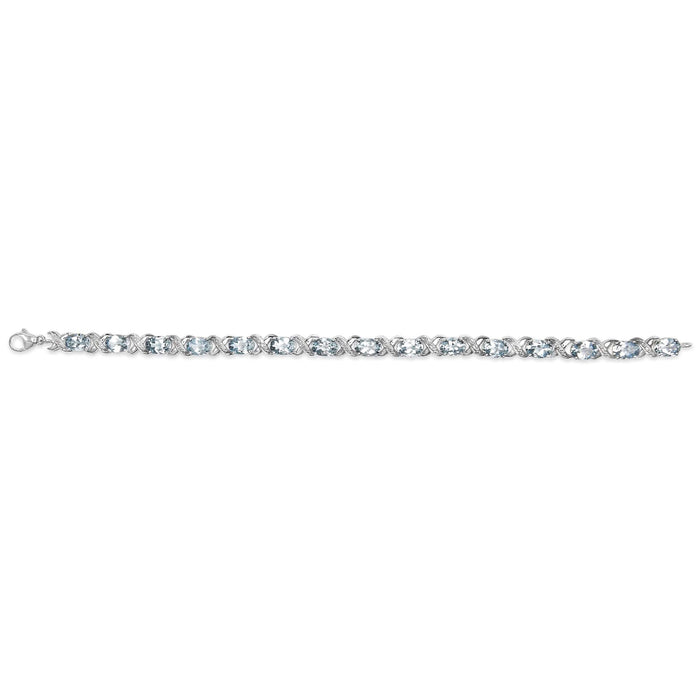 .925 Sterling Silver 16.0 Cttw Oval Blue Topaz and Diamond Accent Tennis X Link Bracelet (I-J Color, I1-I2 Clarity) - Size 7