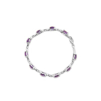 .925 Sterling Silver 7mm Cushion Cut Amethyst Gemstone and Diamond Tennis Link Bracelet (I-J Color, I1-I2 Clarity) - Size 7