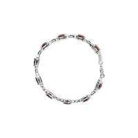 .925 Sterling Silver 7x7mm Checkered Cushion Red Garnet and Diamond Accent Fashion Tennis Link Bracelet (I-J Color, I1-I2 Clarity) - Size 7