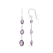 .925 Sterling Silver Checkerboard Cut Oval Purple Amethyst 2" Inch Drop and Dangle Earrings-2