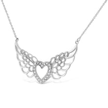 .925 Sterling Silver Pave-Set Diamond Accent Fairy Wing 18" Heart Pendant Necklace (I-J Color, I1-I2 Clarity)-2