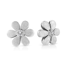 Matte Finished .925 Sterling Silver Diamond Accent Flower Hoop Stud Earring (I-J Color, I1-I2 Clarity)-2