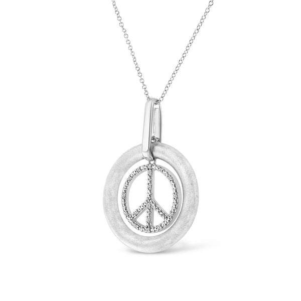 Matte Finish .925 Sterling Silver Diamond Accent Dancing Peace Sign 18