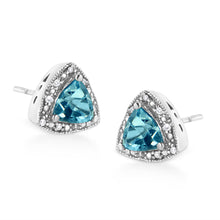 .925 Sterling Silver 6x6 mm Trillion Cut Blue Topaz Gemstone and Diamond Accent Stud Earring (I-J Color, I1-I2 Clarity)-2