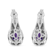 .925 Sterling Silver 8x6 MM Natural Oval Purple Amethyst Gemstone and Diamond Accent Art Deco Style Drop and Dangle Earrings (I-J Color, I1-I2 Clarity)-2