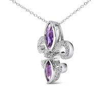 .925 Sterling Silver Purple Amethyst Marquise and Diamond Accent Fleur De Lis Pendant Necklace (H-I Color, SI1-SI2 Clarity) - Size 18
