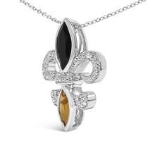.925 Sterling Silver Marquise Onyx and Citrine and Diamond Accent Fleur De Lis Pendant Necklace (H-I Color, SI1-SI2 Clarity) - 18"-2