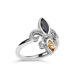 .925 Sterling Silver Black Onyx and Yellow Citrine Marquise and Diamond Accent Fleur De Lis Ring (H-I Color, SI1-SI2 Clarity)-2 thumbnail 3