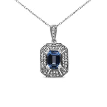 .925 Sterling Silver Blue Topaz and Diamond Accent Art Deco Style 18" Pendant Necklace (I-J Color, I1-I2 Clarity)-2