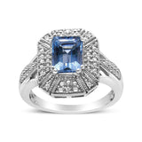 .925 Sterling Silver Diamond Accent and 8X6 mm Emerald-Shape Blue Topaz Ring (I-J Color, I2-I3 Clarity)-2 thumbnail 3